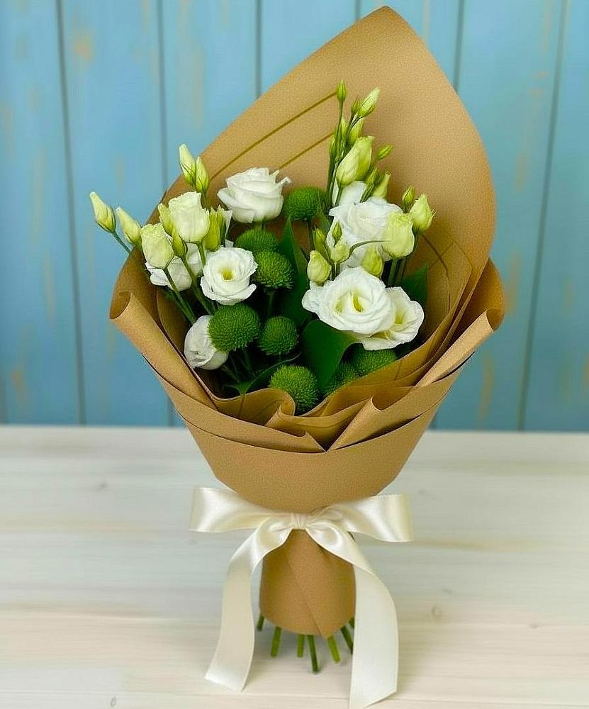 Букет цветов из: Хризантемы и Лизиантусы в Калининске