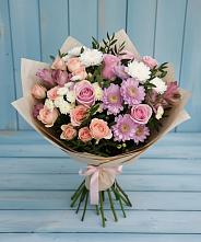 Букет цветов из:  Хризантемы, Розы и Альстромерии в Калининске