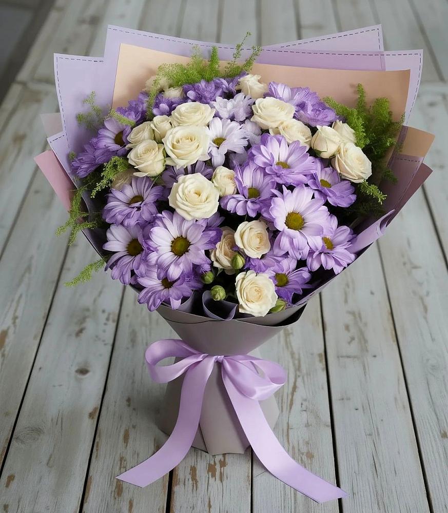 Букет цветов из: Хризантемы и Розы в Калининске